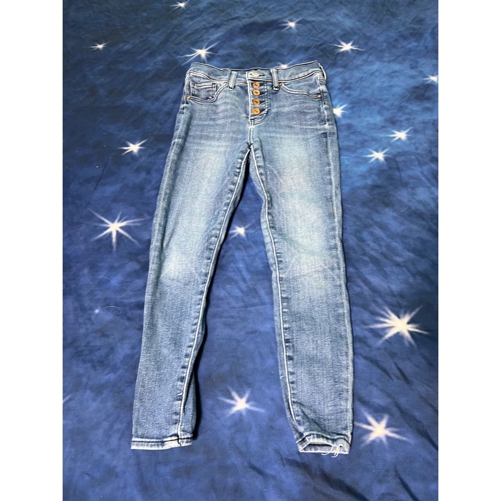 Express High Rise Skinny Jeans Medium Wash Button Fly Denim Pants 26x23